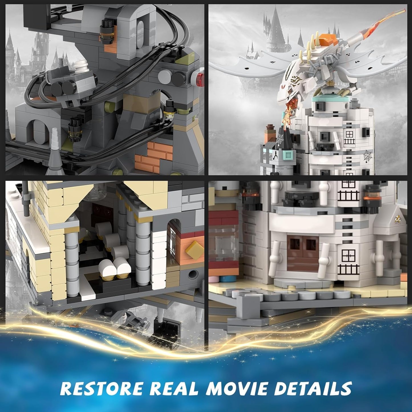 Magic Bank Castle Building Set, Collectible Architecture White Dragon Castle Model, Compatible with  Adults, Ideal Christmas Birthday Gift Toy for Kids Boys  (1056 PCS)